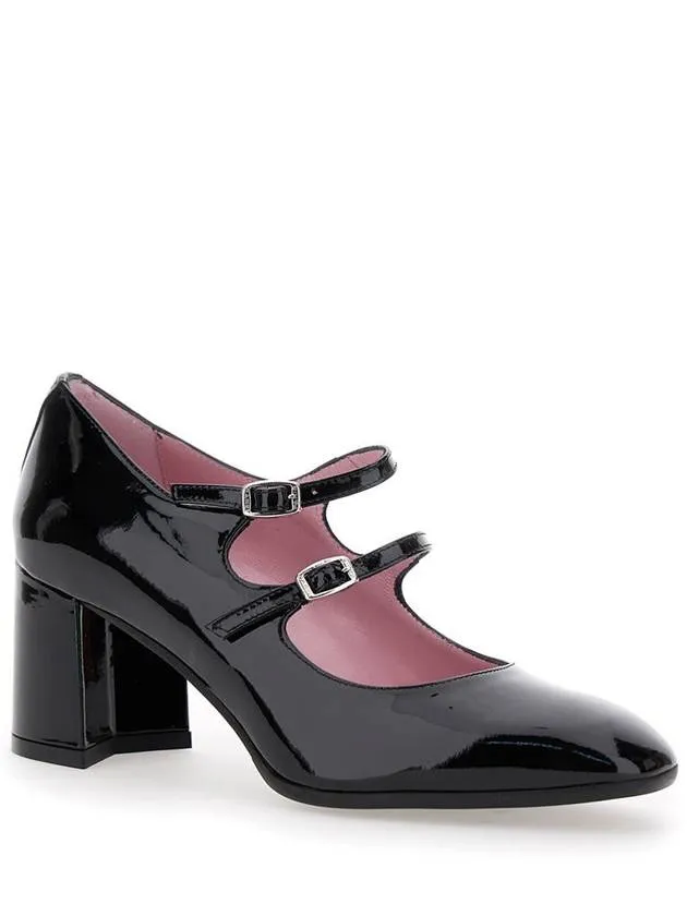 'Alice' Black Pumps With Double Straps In Patent Leather Woman