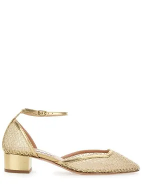 'Asha' Metallic Pumps With Low Block Heel In Mesh Woman