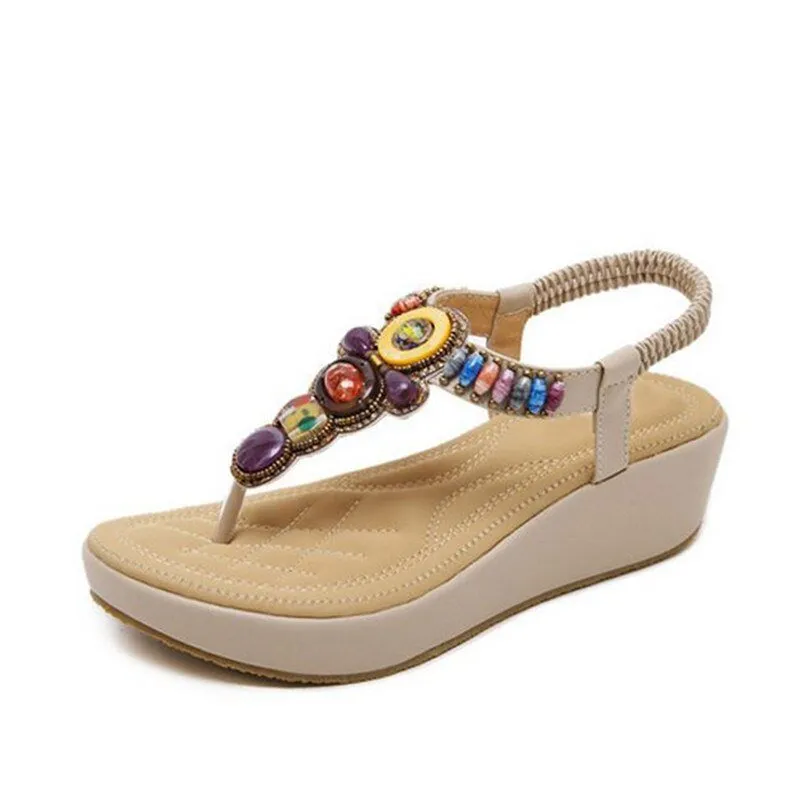 BEYARNE Beaded Soft Mini Wedge Sandal Shoes