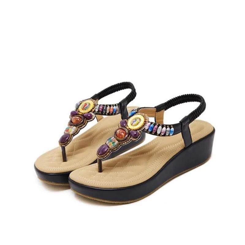 BEYARNE Beaded Soft Mini Wedge Sandal Shoes