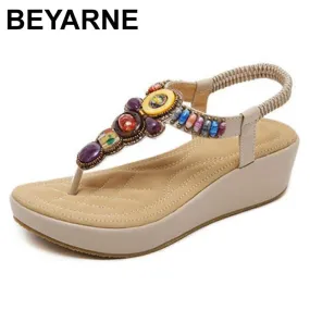 BEYARNE Beaded Soft Mini Wedge Sandal Shoes