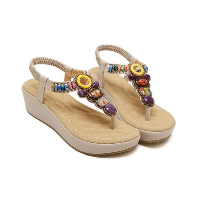 BEYARNE Beaded Soft Mini Wedge Sandal Shoes