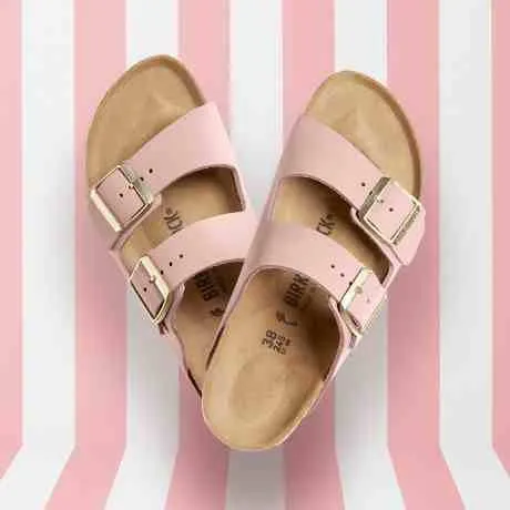 Birkenstock Arizona Leather Ladies Narrow Soft Pink Nubuck Arch Support Buckle Sandals