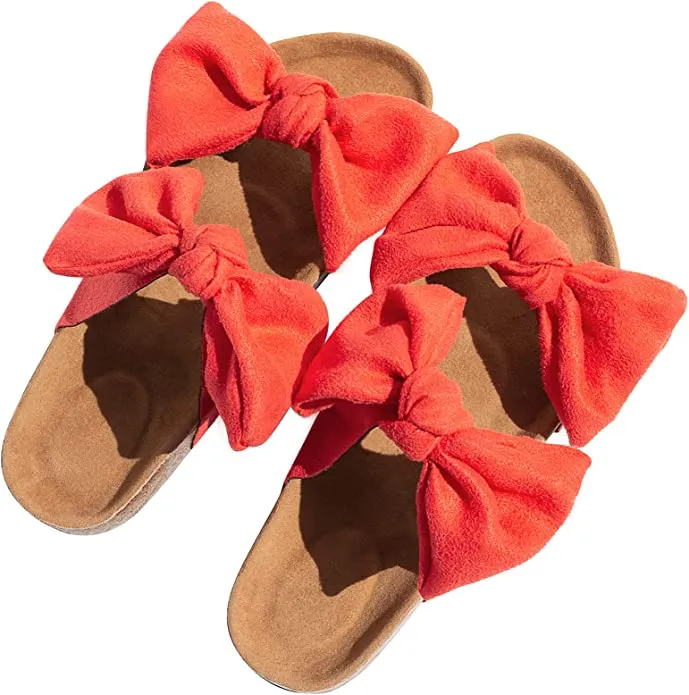 Brown Knot Suede Leather Soft Cork Slip On Sandals