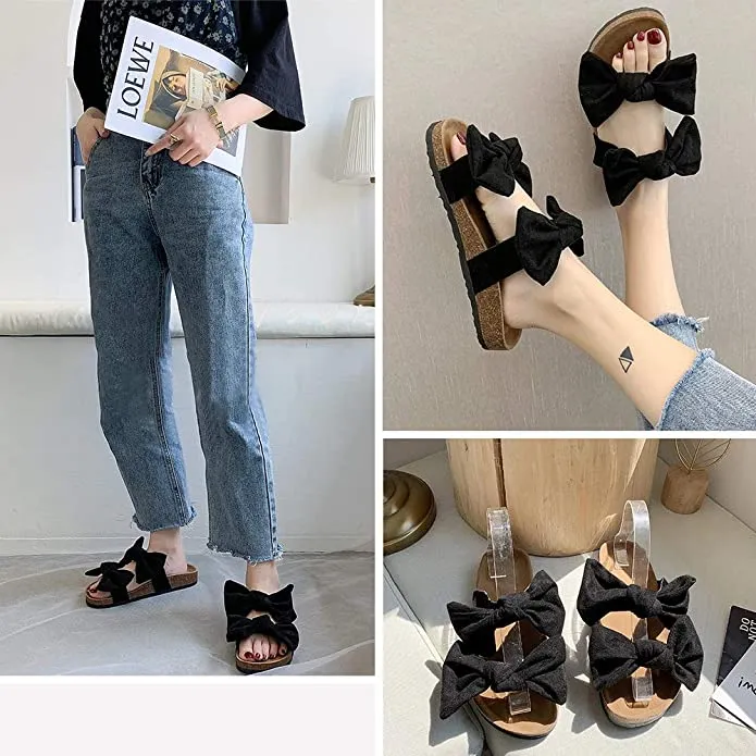 Brown Knot Suede Leather Soft Cork Slip On Sandals