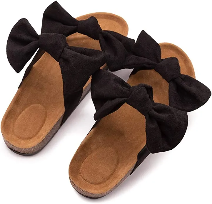 Brown Knot Suede Leather Soft Cork Slip On Sandals