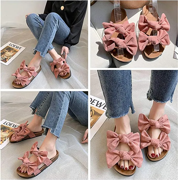 Brown Knot Suede Leather Soft Cork Slip On Sandals
