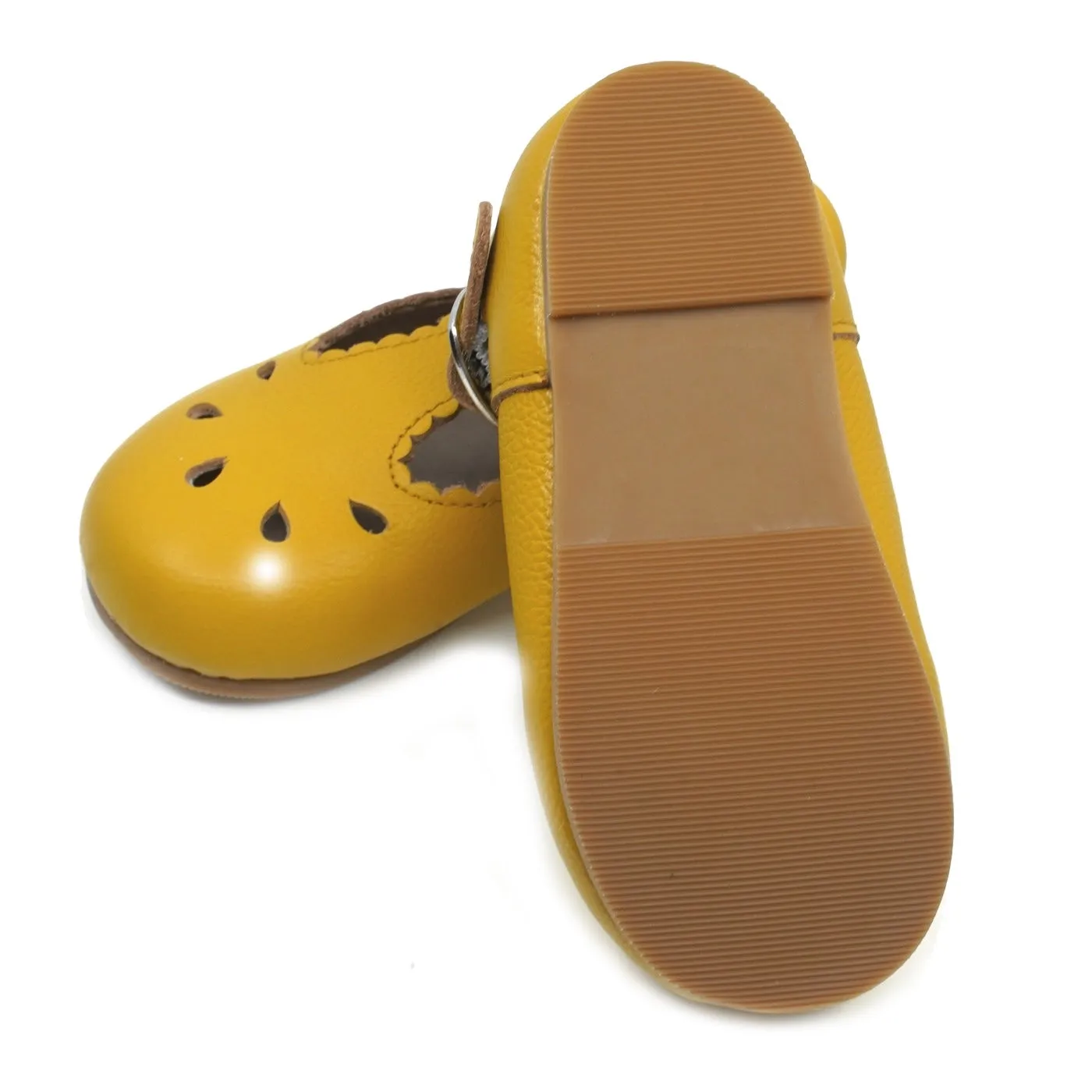 Callista Leather T-Strap Shoe Saffron Yellow