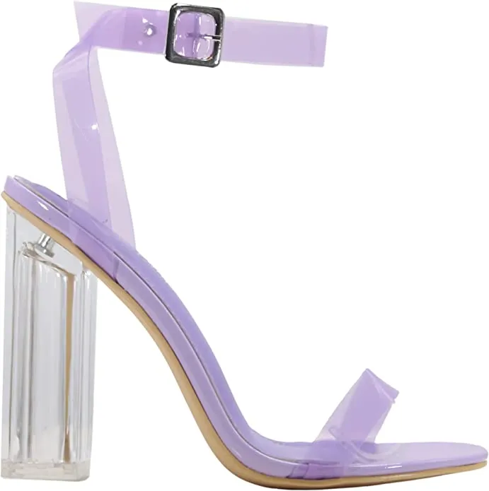 Cape Robbin Maria-2 Lilac Clear Block High Heel Transparent Open Toe Pumps