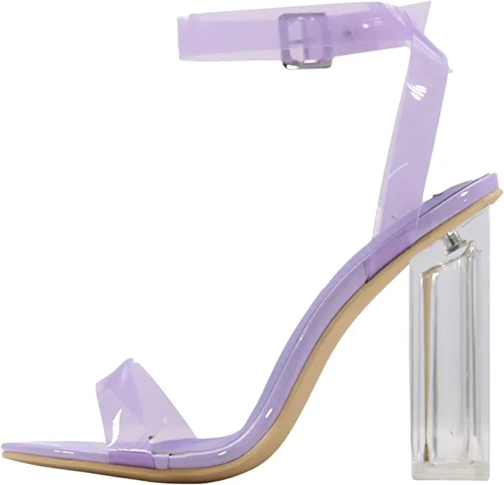 Cape Robbin Maria-2 Lilac Clear Block High Heel Transparent Open Toe Pumps