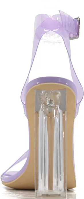 Cape Robbin Maria-2 Lilac Clear Block High Heel Transparent Open Toe Pumps