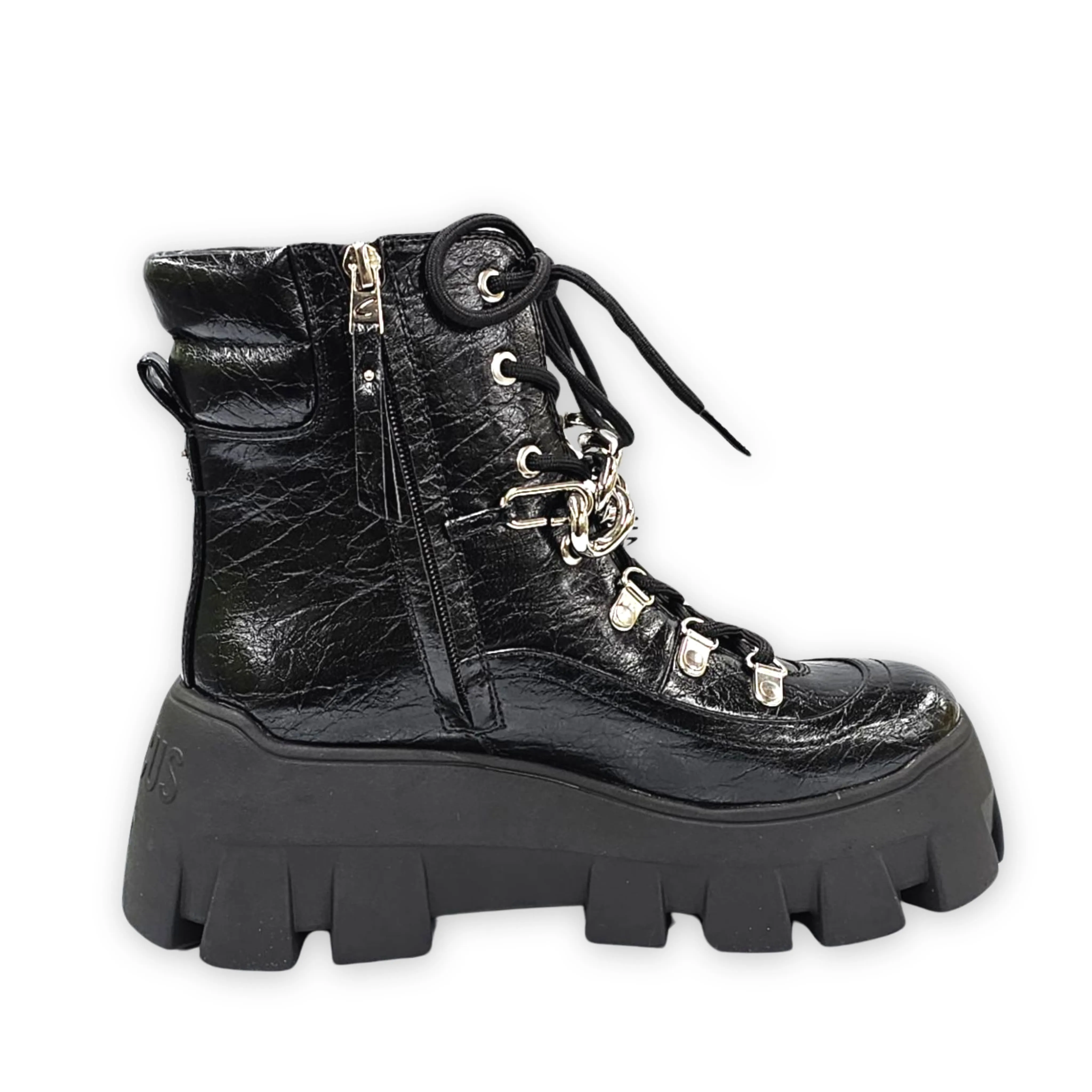 Circus NY Aidyn Black Chain Detail Lace Up Chunky Womens Ankle Boots