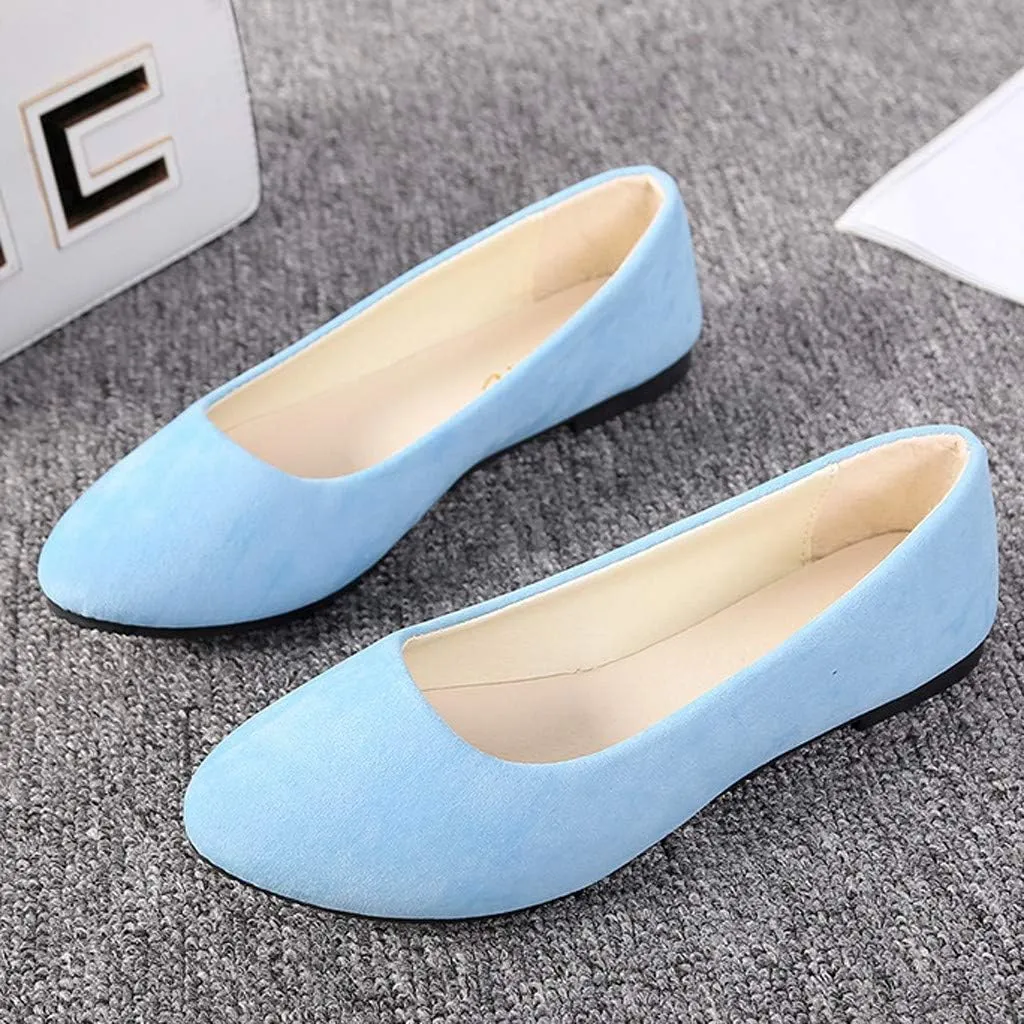 Classic Solid Ballet Flats for Women Comfort Casual Flats Lightweight Slip on Loafers Suede Dress Shoes