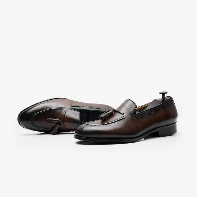 Cowhide Slip-On Loafers with Tassel Detail