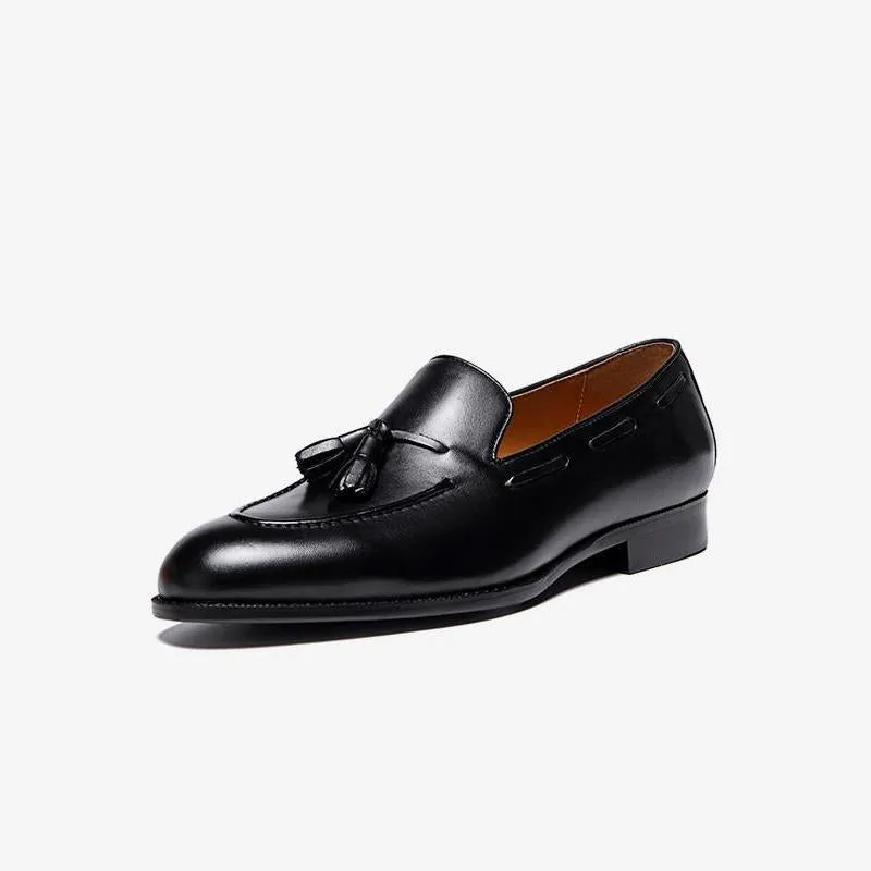 Cowhide Slip-On Loafers with Tassel Detail