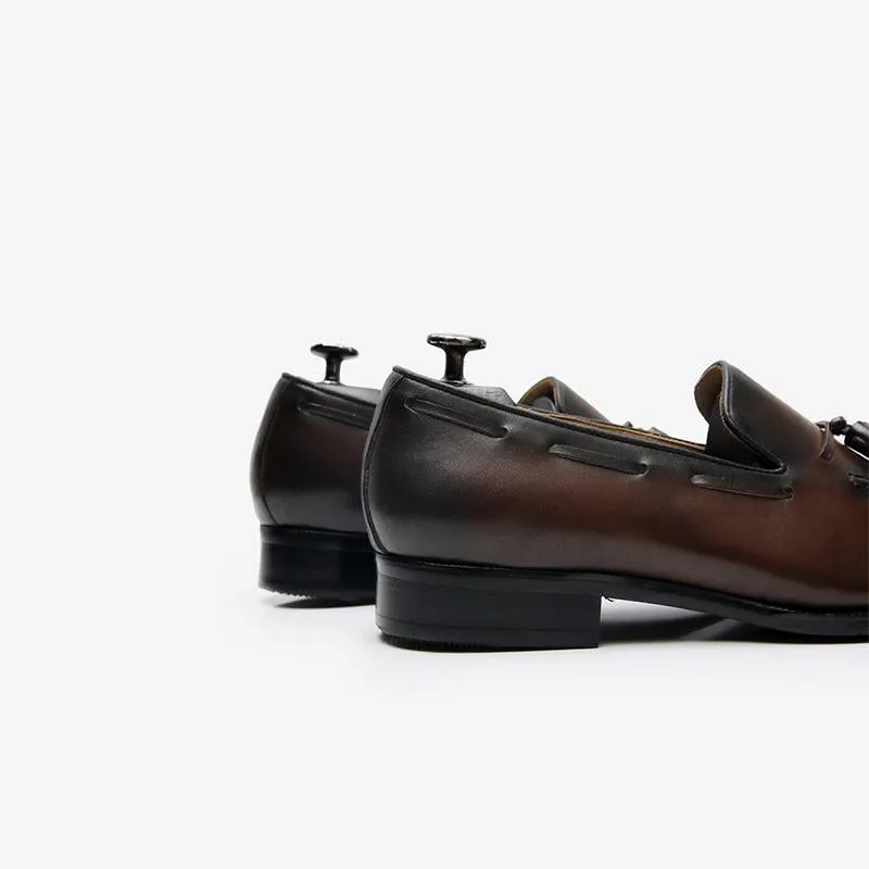 Cowhide Slip-On Loafers with Tassel Detail
