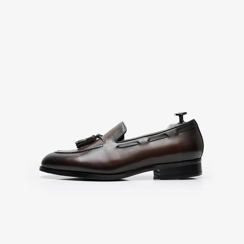 Cowhide Slip-On Loafers with Tassel Detail