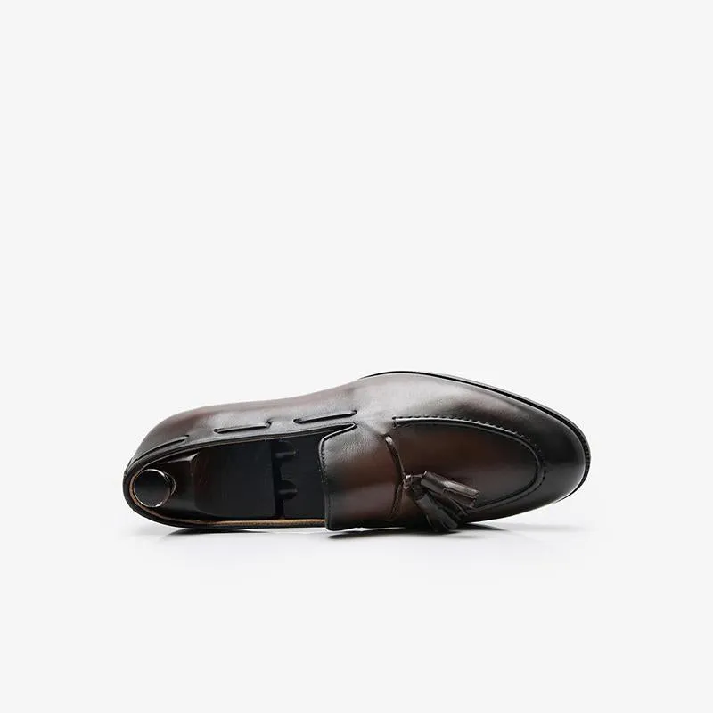 Cowhide Slip-On Loafers with Tassel Detail