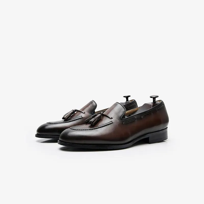 Cowhide Slip-On Loafers with Tassel Detail