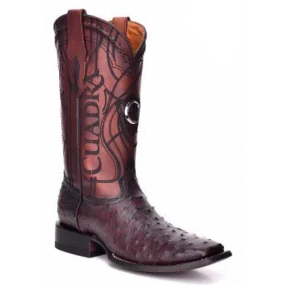 CUADRA MEN'S OSTRICH WIDE SQUARE TOE RODEO COWBOY BOOTS - 3Z1OA1 - Black Cherry