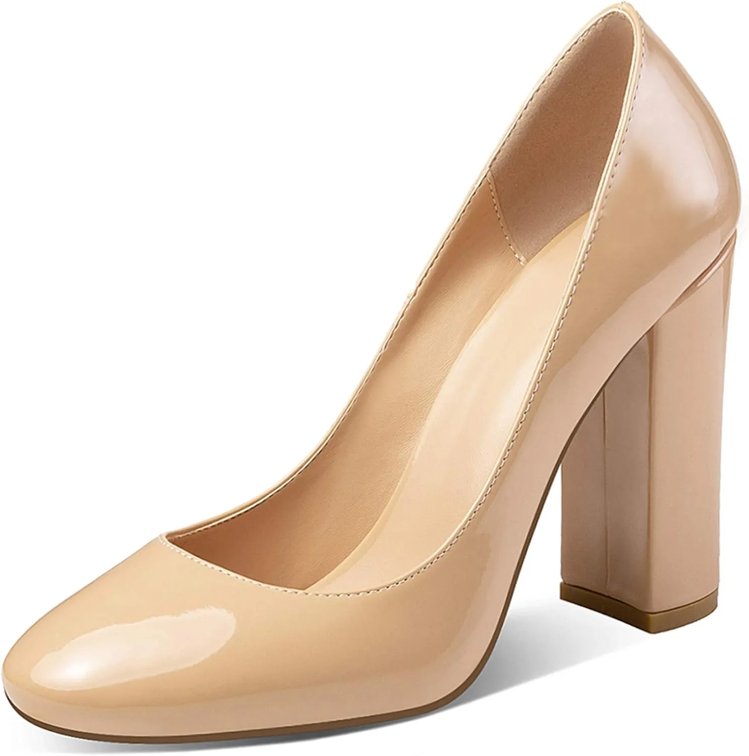 Eldof Women's Block Heel Pumps 4inches Round Toe Sexy Heels Elegant Comfort Classic High Heels Office Wedding Shoes
