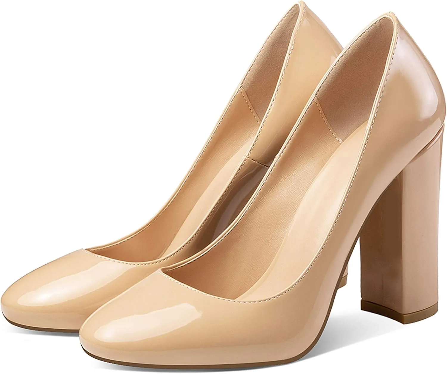 Eldof Women's Block Heel Pumps 4inches Round Toe Sexy Heels Elegant Comfort Classic High Heels Office Wedding Shoes
