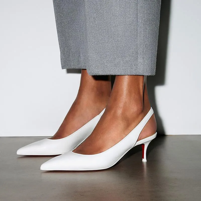 Elegant White Leather Slingback Pumps