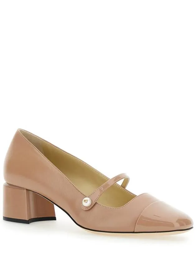 'Elisa' Pink Pumps With Strap Closure With Button In Leather Blend Woman