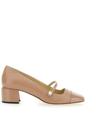 'Elisa' Pink Pumps With Strap Closure With Button In Leather Blend Woman