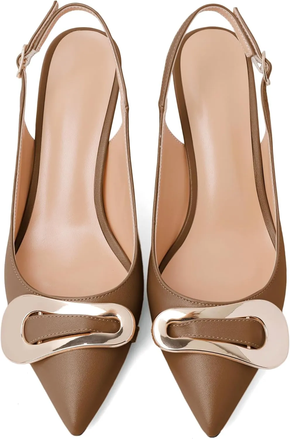 Esvowido Women's Kitten Heel Pointed Toe Slingback with Buckle Ankle Straps Sandals 2.5 Inch Elegant Comfort Fashion Shoes
