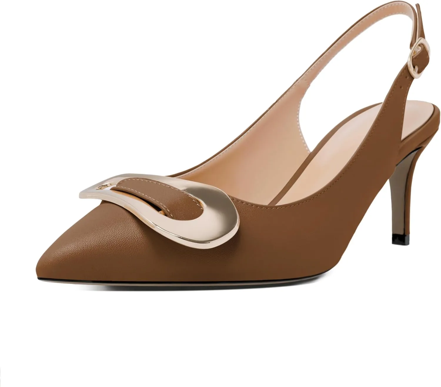 Esvowido Women's Kitten Heel Pointed Toe Slingback with Buckle Ankle Straps Sandals 2.5 Inch Elegant Comfort Fashion Shoes