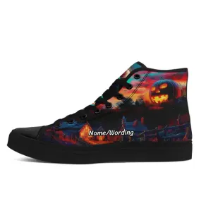 Gift Ideas,Personalized High-Top Sneakers, Custom Pumpkin and Skull Shoes, Best Halloween Gift