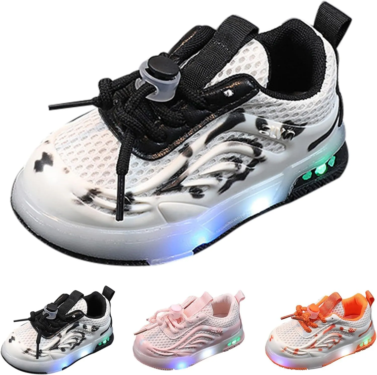 Kids LED Sneakers Light Up Shoes Boys Mesh Breathable Flash Sneakers Girls Adjustable Strap Glowing Luminous Shoes