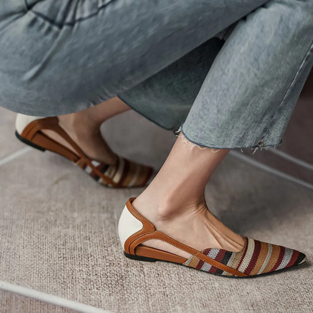 Ladies Pointed Toe Woven Striped Flat Sandals Slingback