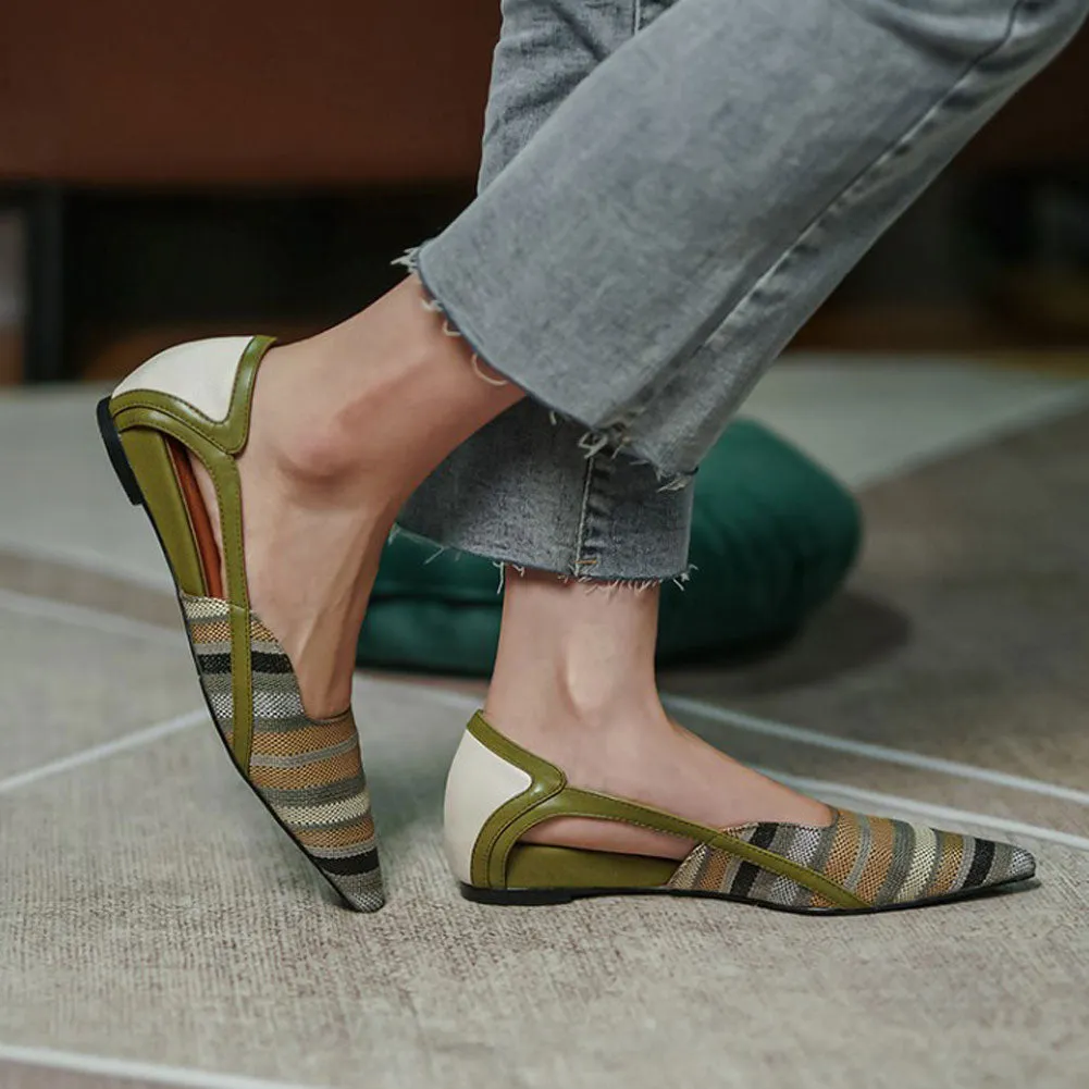 Ladies Pointed Toe Woven Striped Flat Sandals Slingback