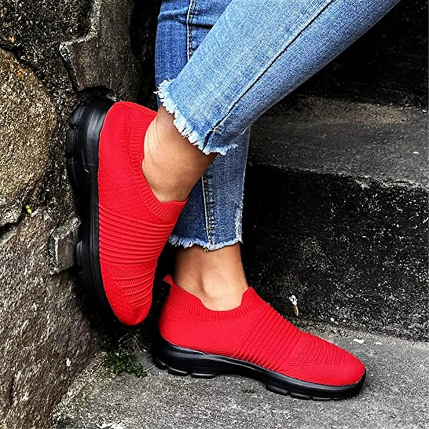 Ladmiple Walking Shoes Women Arch Support Slip On Sneakers Breathable Athletic Workout Tennis Running Shoes Gym Sneakers