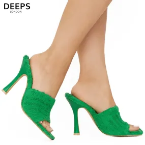 LAILA TOWEL FABRIC MULE HEEL GREEN