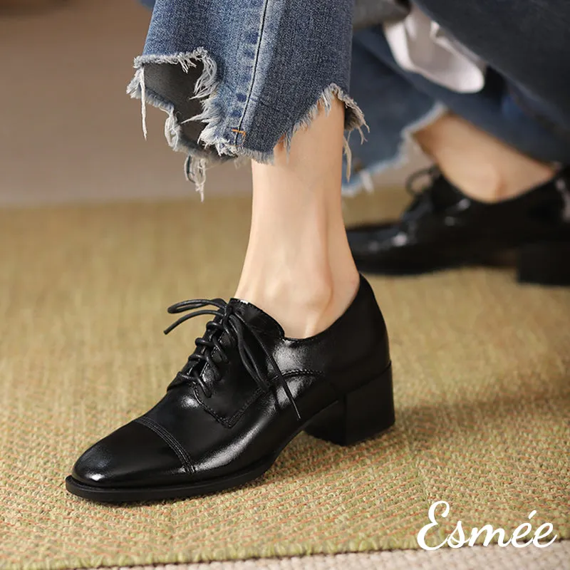 Leather High Heel Oxford Shoes