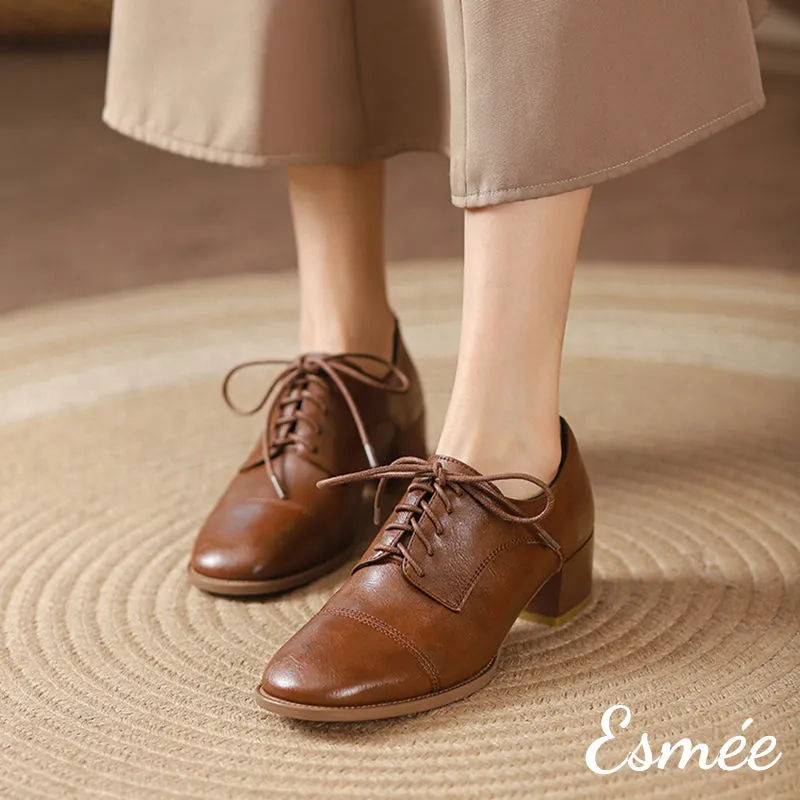 Leather High Heel Oxford Shoes