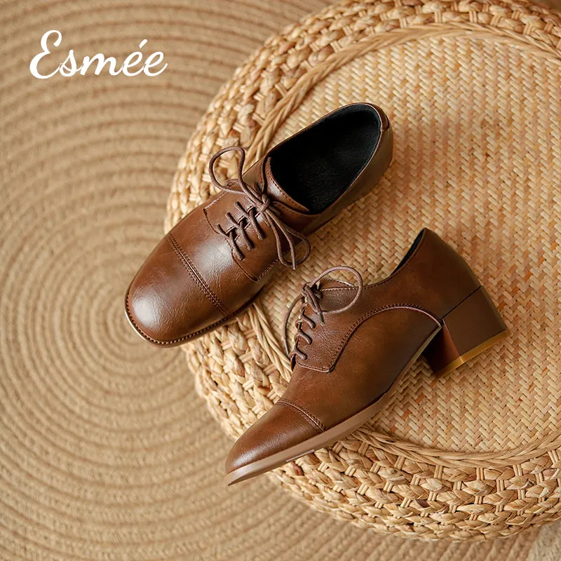 Leather High Heel Oxford Shoes