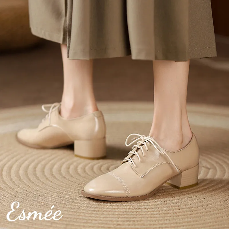 Leather High Heel Oxford Shoes