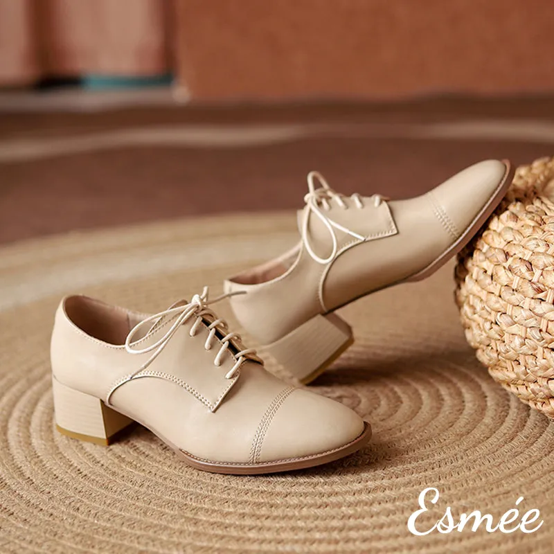 Leather High Heel Oxford Shoes