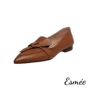 Leather Pointed Toe Loafers with Artful Knots