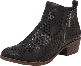 Lucky Brand Basel3 Black suede Side Zip Perforated Leather Block Heel Booties