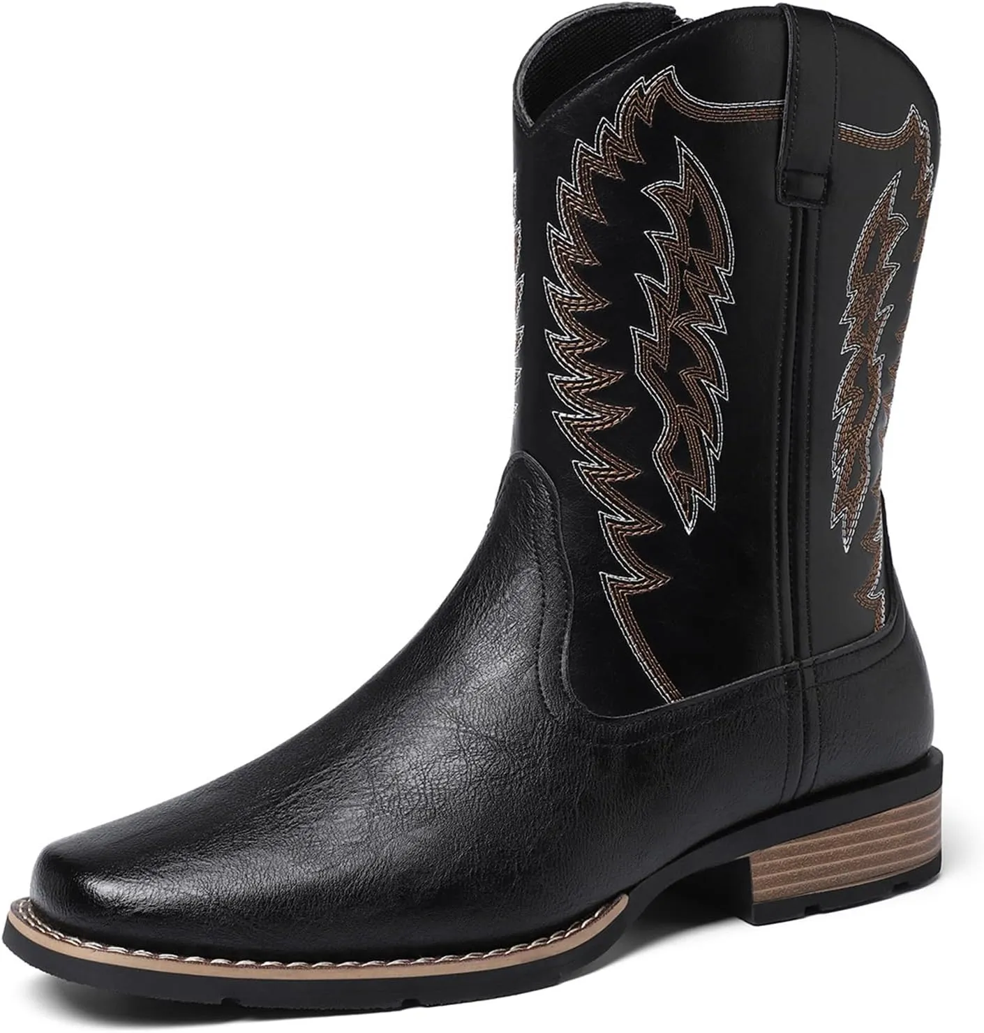 Mens Cowboy Boots Square Toe Classic Embroidery Western Boot for Men Slip Resistant Durable