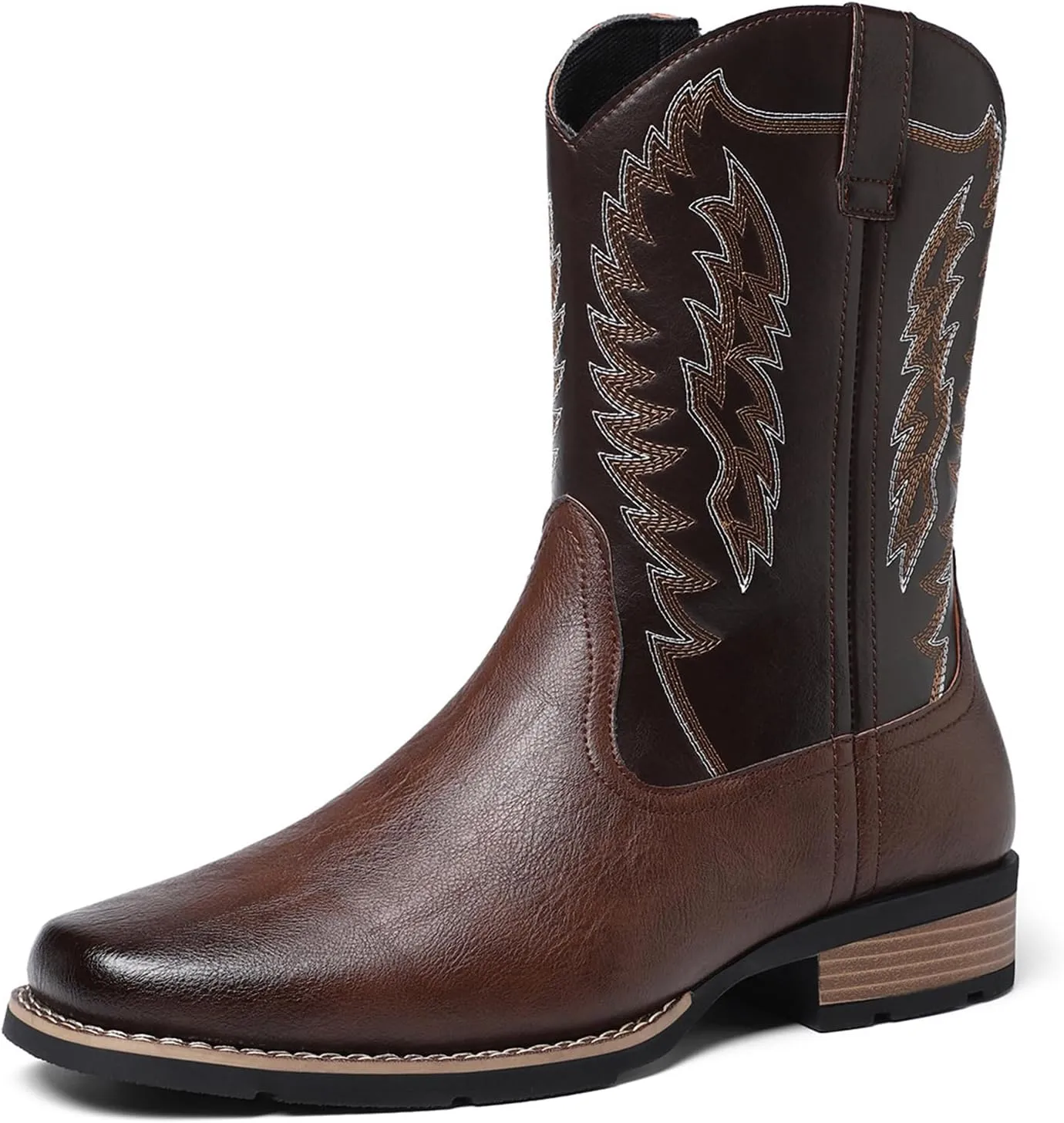 Mens Cowboy Boots Square Toe Classic Embroidery Western Boot for Men Slip Resistant Durable
