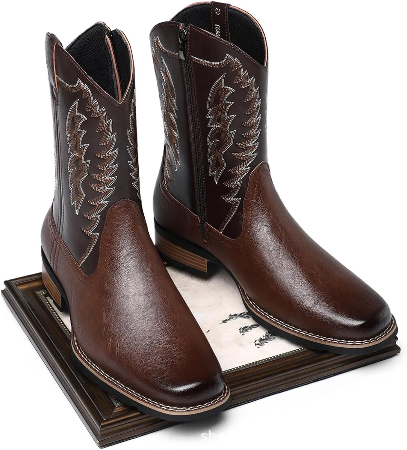Mens Cowboy Boots Square Toe Classic Embroidery Western Boot for Men Slip Resistant Durable