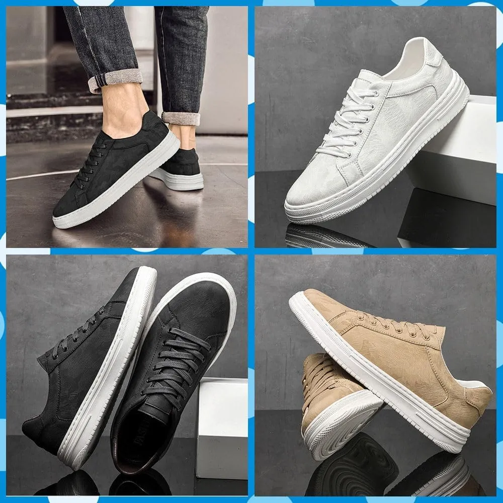 Men's Sneakers – Stylish Leather Dress Shoes with Hidden Lifts, Breathable, Lightweight, Non-Slip for Business, Walking & Driving