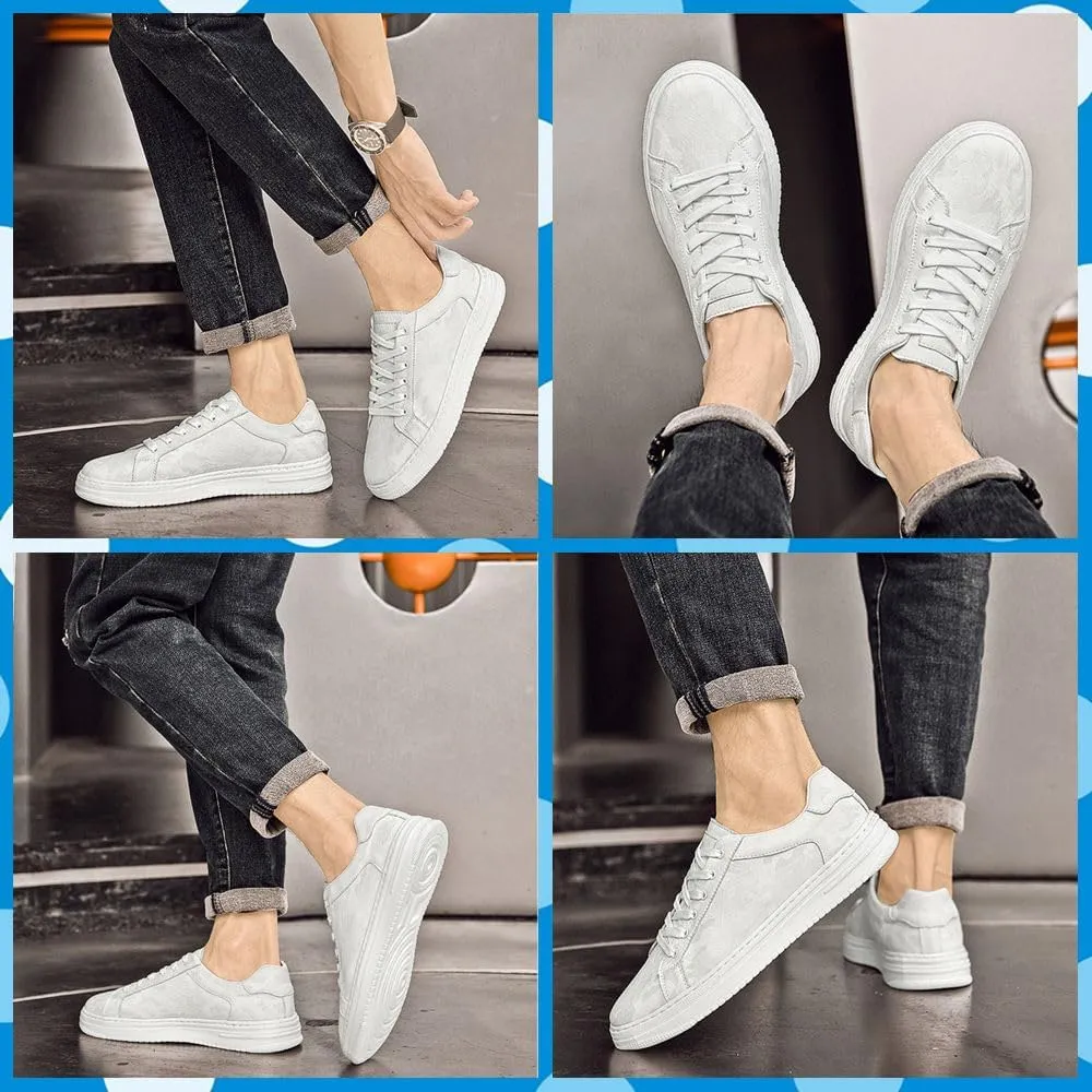 Men's Sneakers – Stylish Leather Dress Shoes with Hidden Lifts, Breathable, Lightweight, Non-Slip for Business, Walking & Driving