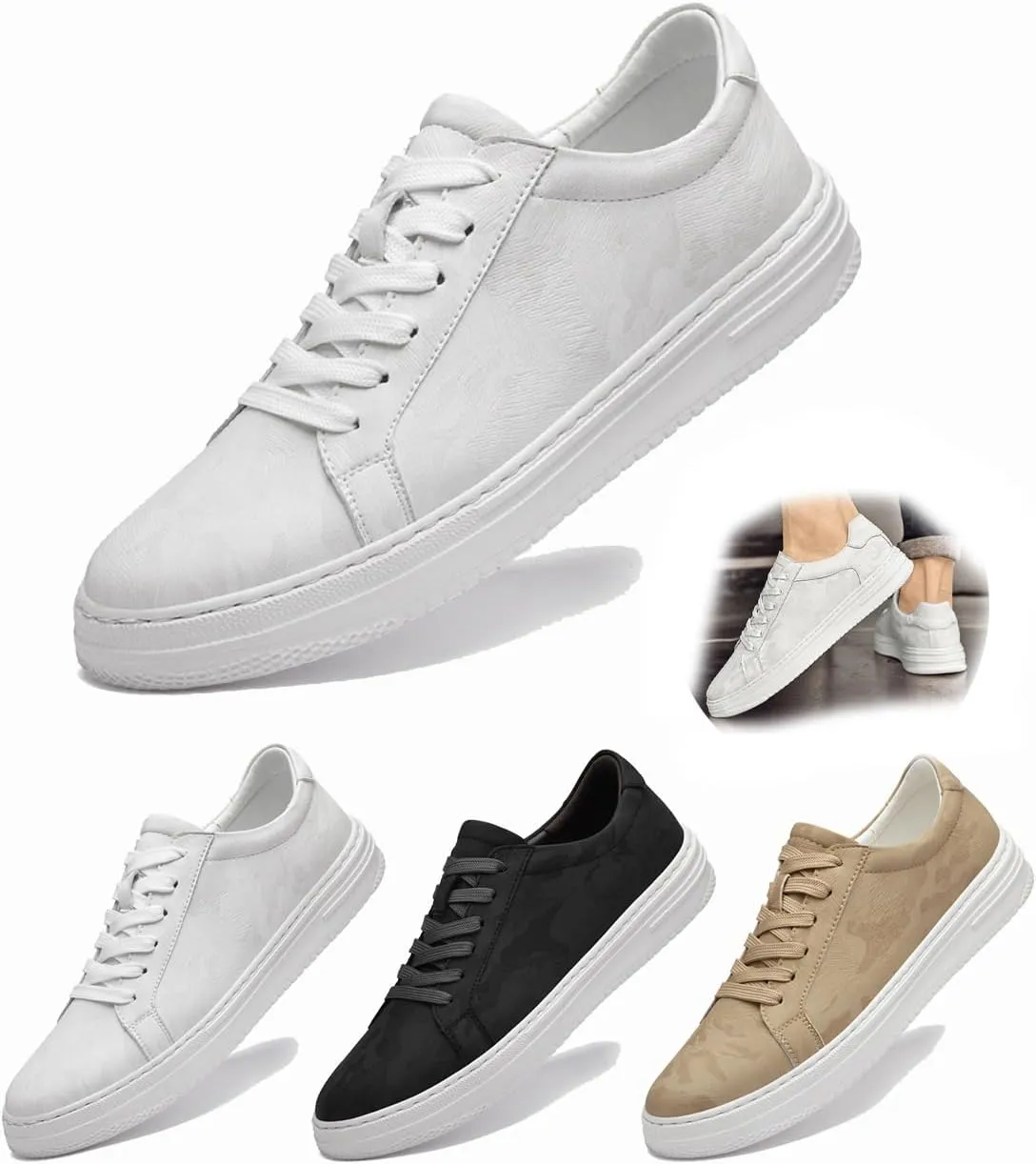 Men's Sneakers – Stylish Leather Dress Shoes with Hidden Lifts, Breathable, Lightweight, Non-Slip for Business, Walking & Driving